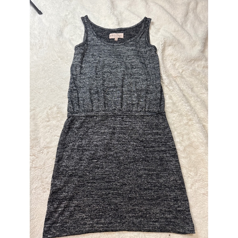 Philosophy Tank Dress Womens M Gray Excellent Marl Knit Elastic Waist Scoop Neck
